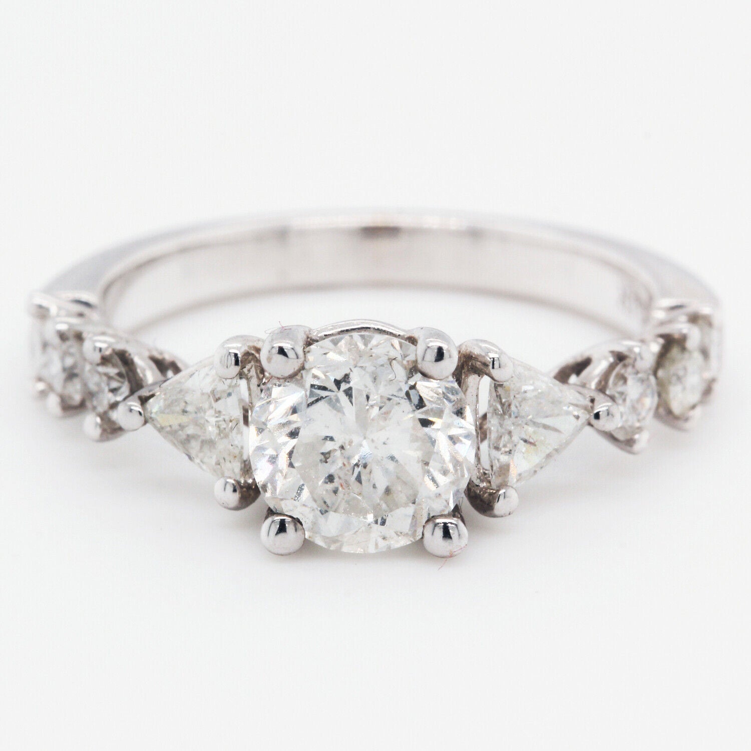 Diamond Engagement Ring Triangle Side Stones Clarity Enhanced 2.14 TCW 14 KW